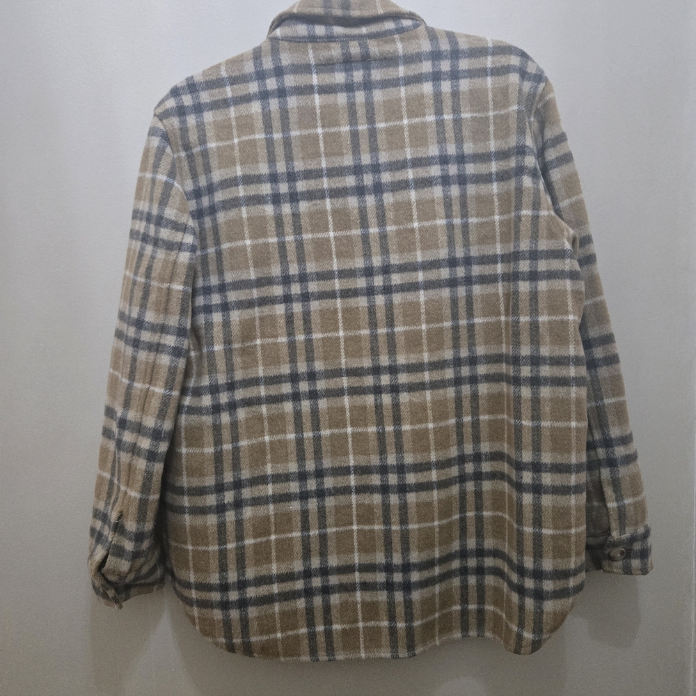 BlankNYC Shacket Flannel [Medium] Soft Warm Tan Plaid Chore Jacket - Picture 4 of 6